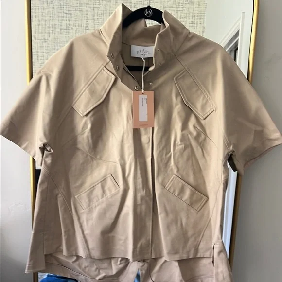 Pearl Cream Utility Jacket with Stand-Up Collar and Relaxed Fit